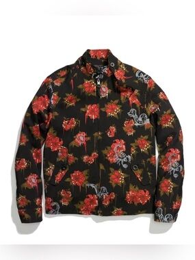 NWT Coach Black Floral Barracuda-Style Jacket with Red Blooms IT50